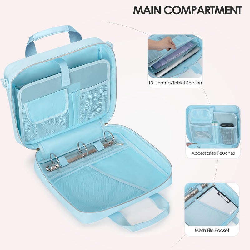 Prokva 3 Ring Zipper Binder, 2 Inch Ring Binder Organizer Bag with Shoulder Strap Fits 13 Inch Laptop and 500 Sheets, Blue(Empty Bag Only) - Image 3
